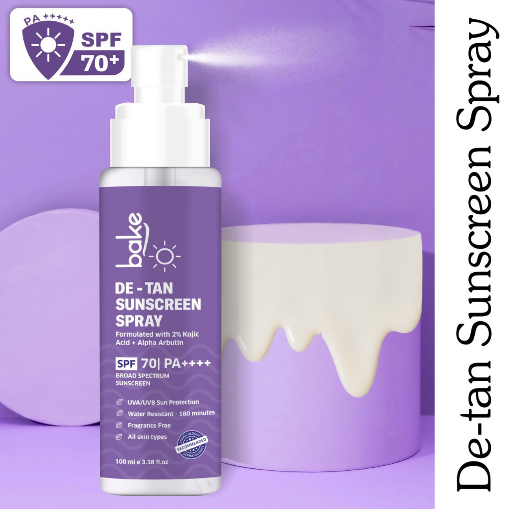 Bake De-tan Waterproof Sunscreen Spray SPF 70 PA+++ with 2% Kojic Acid | Swadesiicart