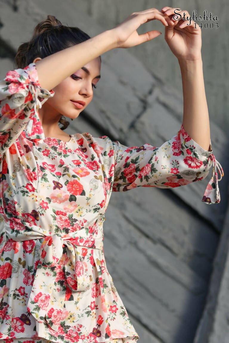 Women's Partywear Designer White & Multi Muslin co-ord set - Stylishta - Swadesiicart