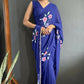 Aayaa Designer 1 min Hand Painted Ready to Wear saree - Navy Blue | Swadesiicart