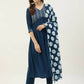 FIORRA Women's Turquise Poly Crepe Straight Kurta Pant With Dupatta - Swadesiicart