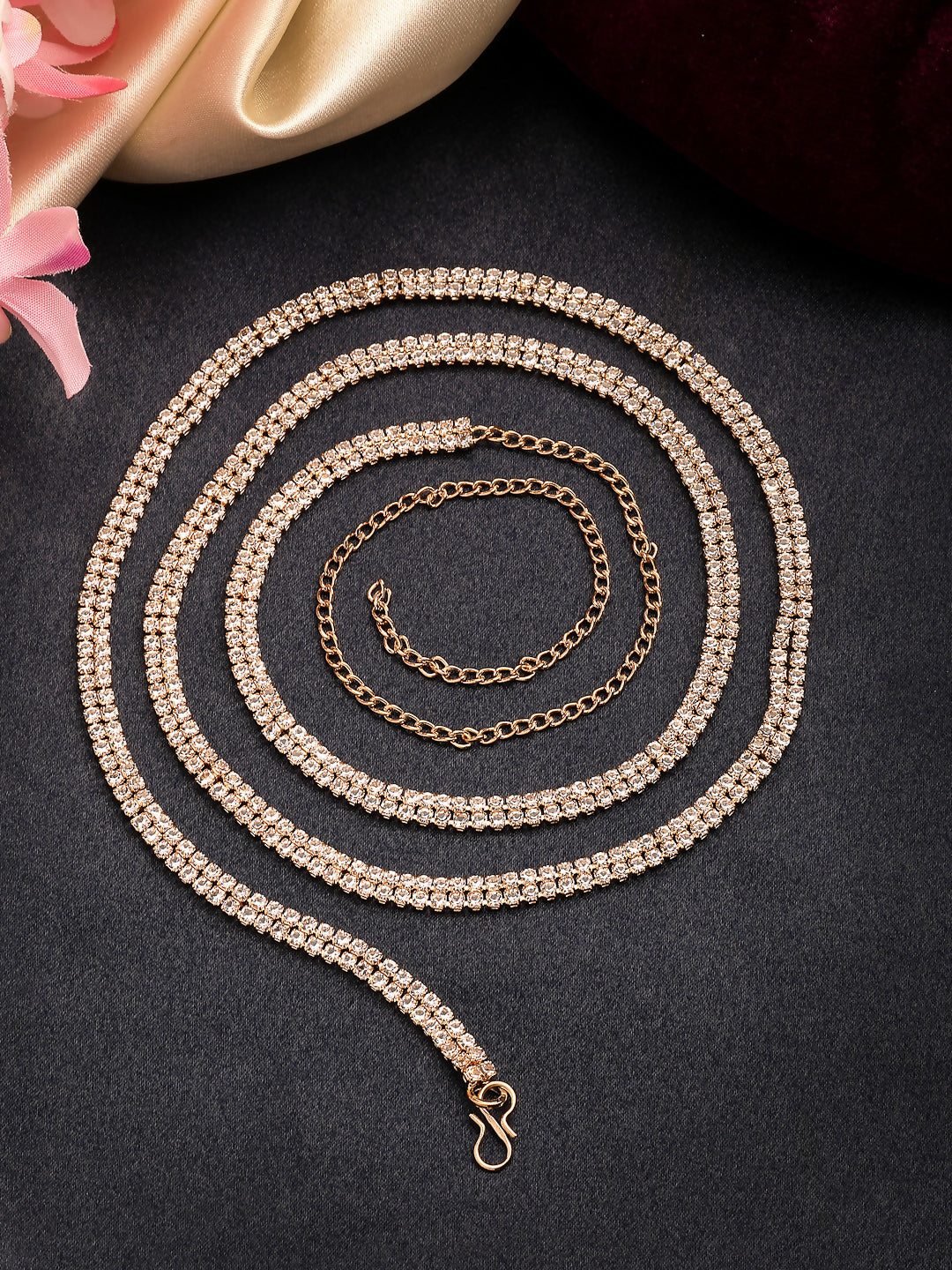 NVR Women's Gold-Polished AD-Studded Double Layered Kamarbandh Waist Chain | Swadesiicart
