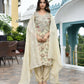 Vaasva Women's Cream Tissue Embroidered Suit Set With Solid Pant And Embroidered Dupatta | Swadesiicart