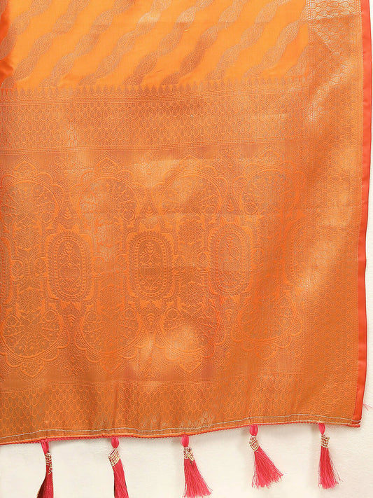 Lorenvalley Fashion Orange Soft Silk Woven Design with Zari Weaving Leheriya Design Saree - Swadesiicart