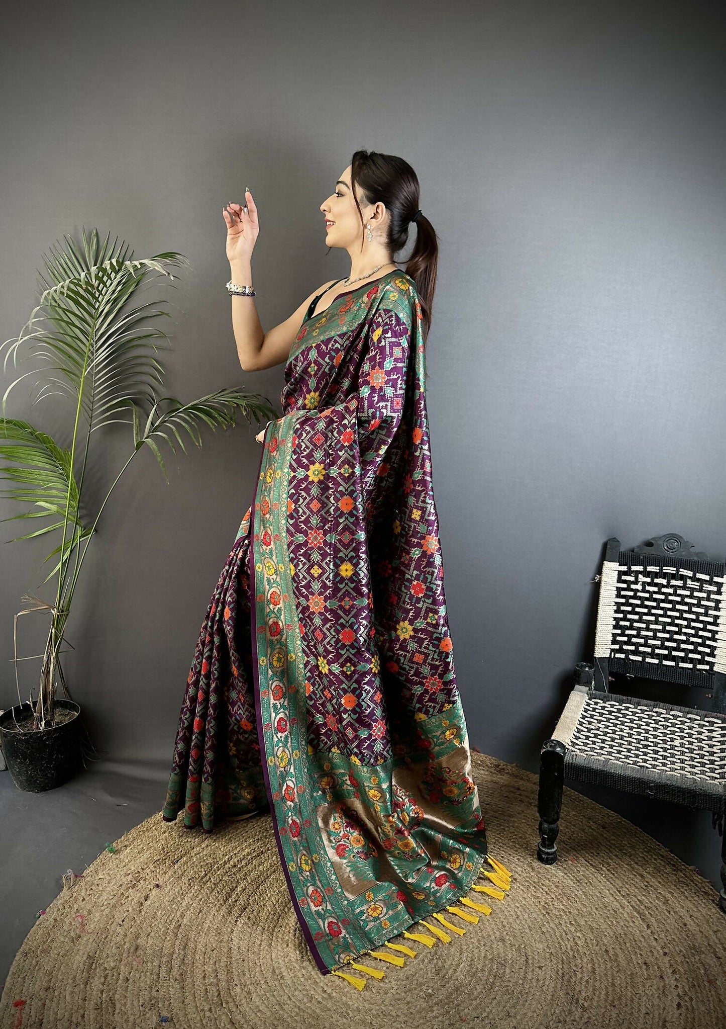Joban Fashion Wine Banarasi Soft Silk Woven Saree | Swadesiicart