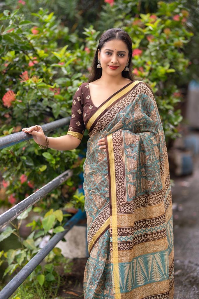 Grey Silk Blend Geometric Saree with Unstitched Blouse - Hiral Fashion | Swadesiicart