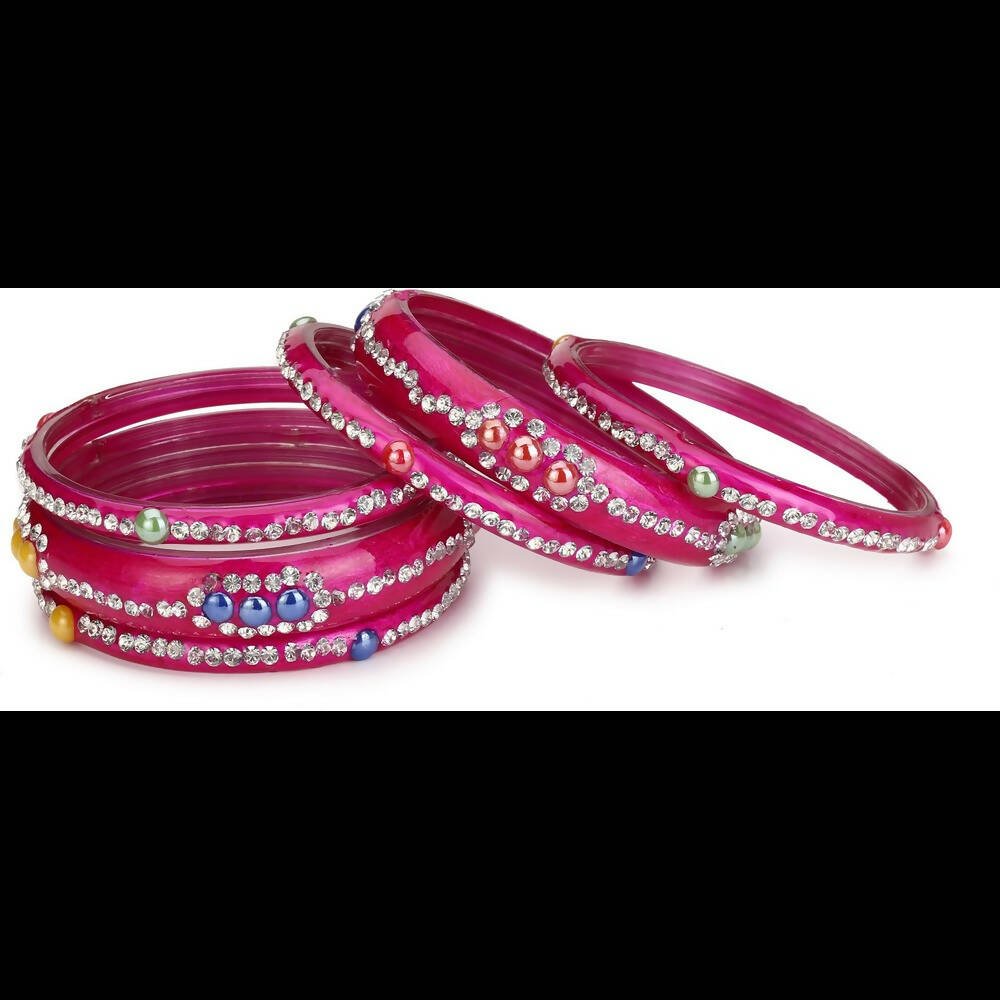 Afast Bridal Wedding & Party Fashionable Colorful Glass Bangle/Kada Set, Pack Of 12 - Pink, Yellow - Swadesiicart