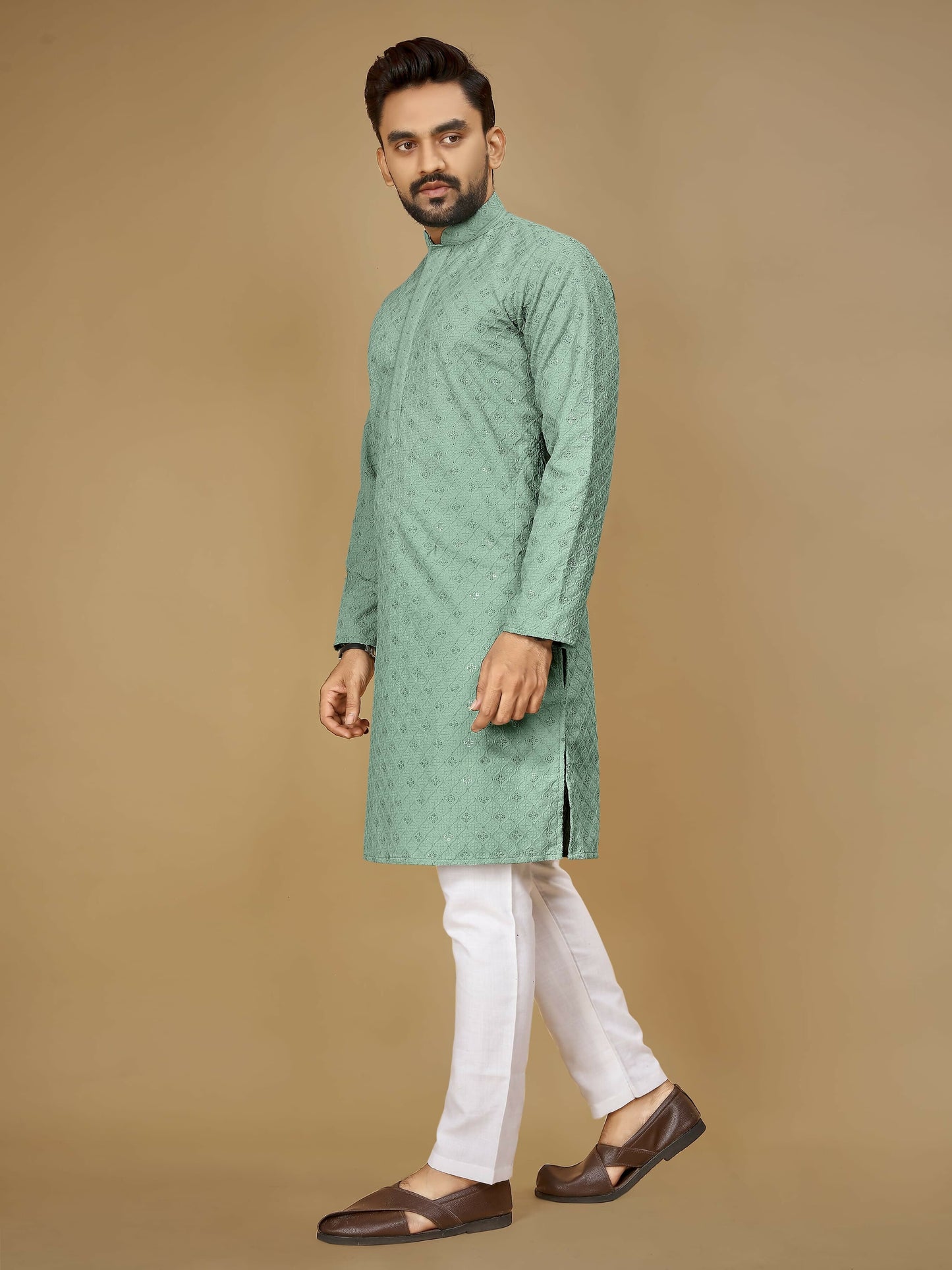 Anaita Sea_Green Embroidered Rayon Straight Kurta