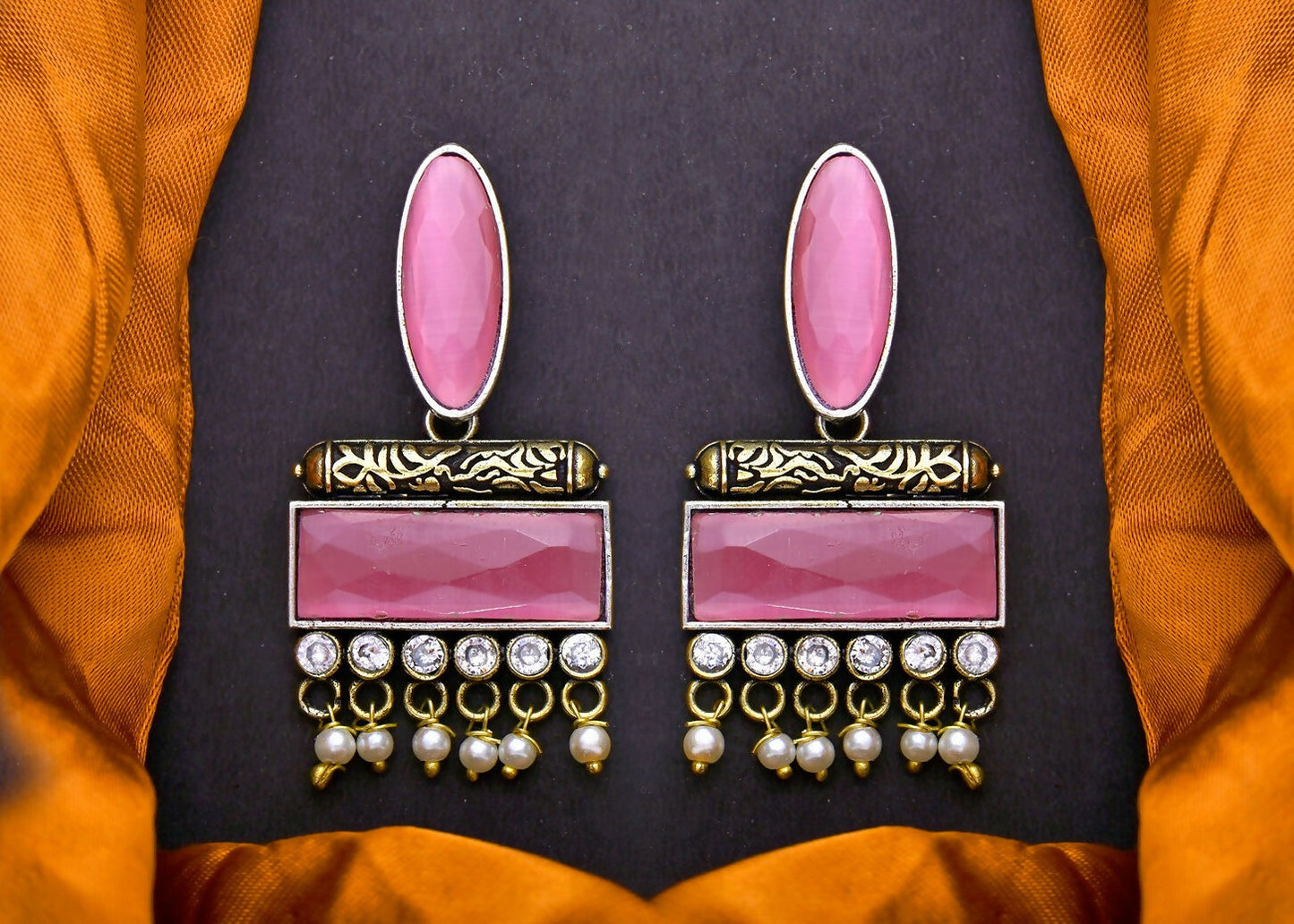Joban Fashion Women Brass Pink Ad Earrings - Swadesiicart