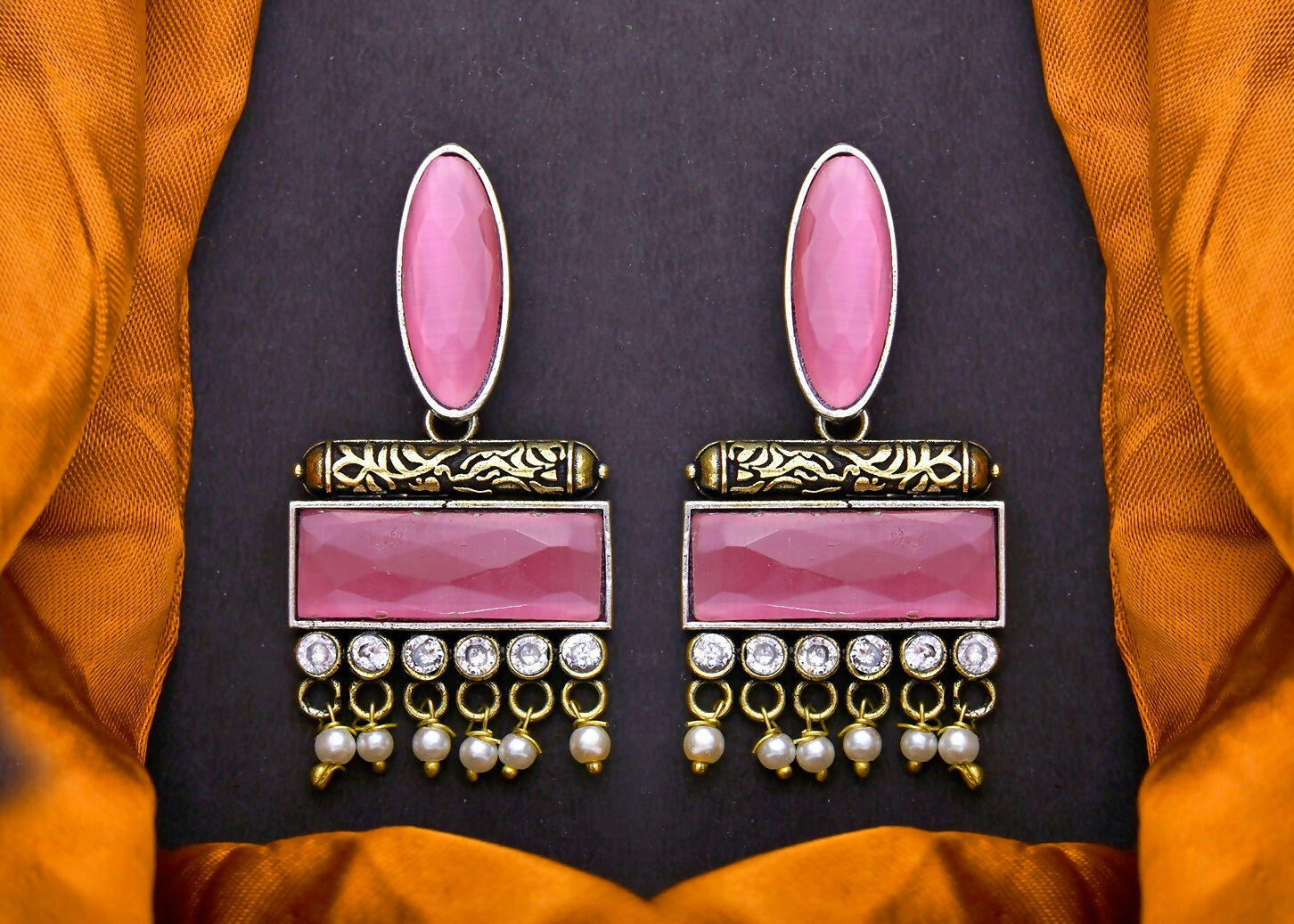 Joban Fashion Women Brass Pink Ad Earrings - Swadesiicart