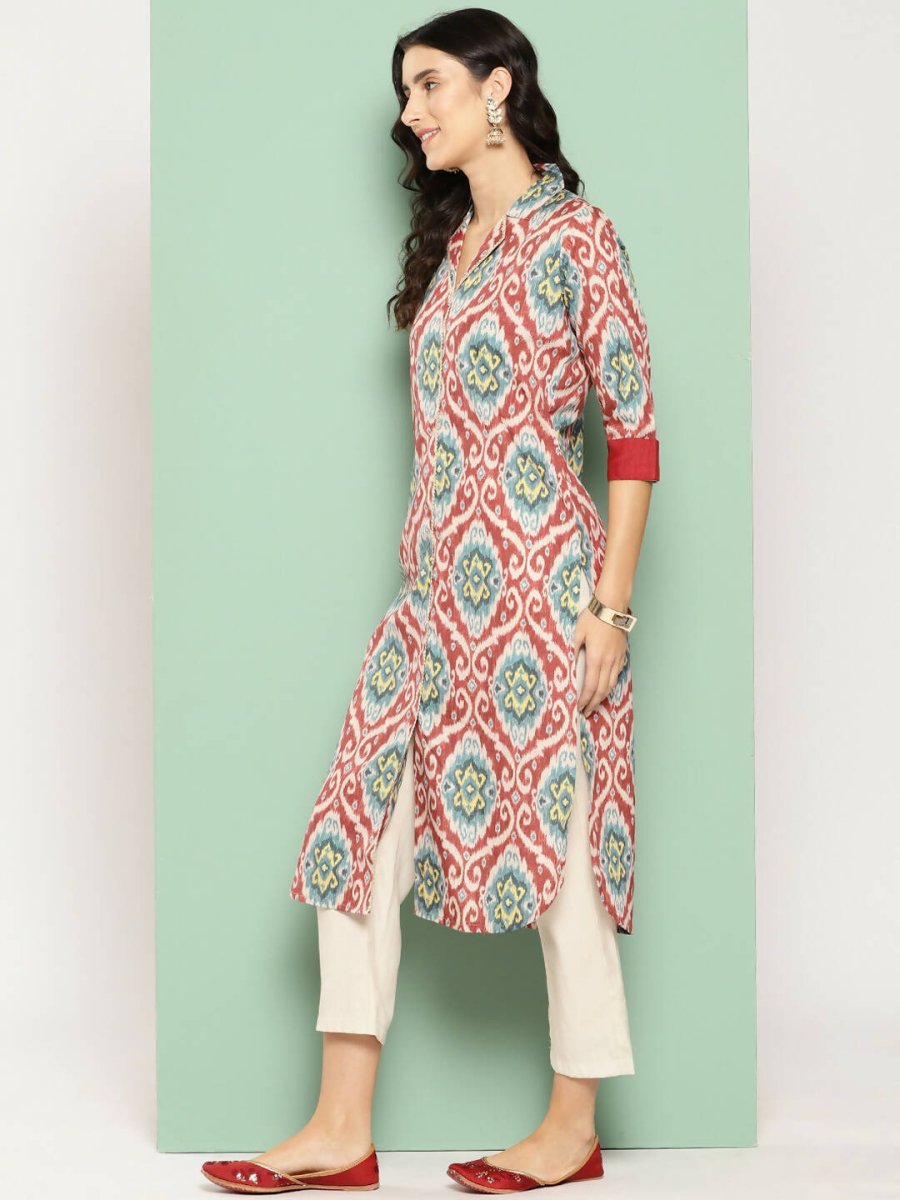 Ahalyaa Women's Traditional wear Kurta - Red | Swadesiicart