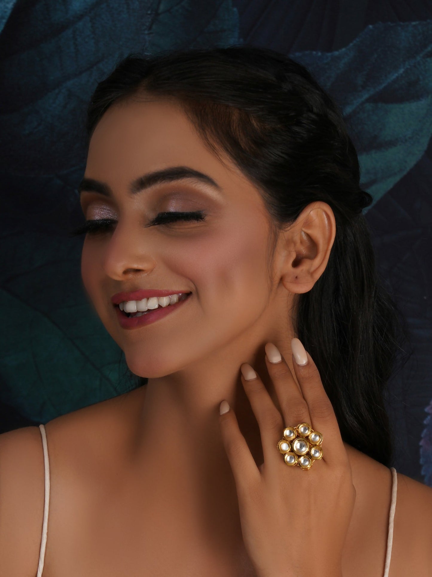 Kundan Flower Ring (gold) - Ruby Raang | Swadesiicart