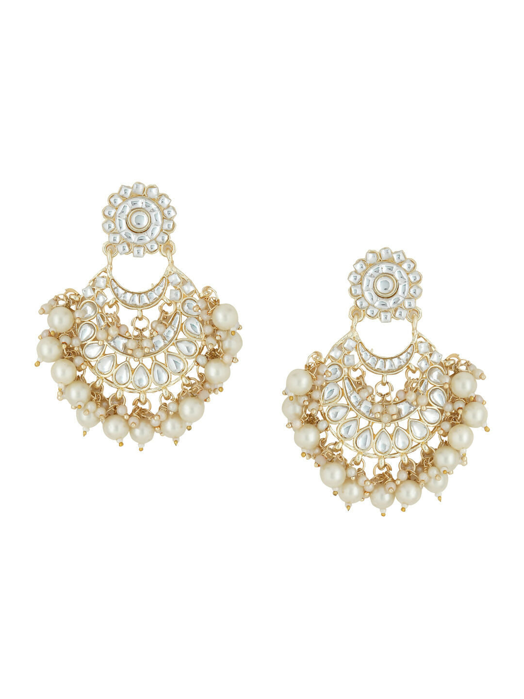 NVR Women Gold-Polished Studded Kundan Chandbali Earrings | Swadesiicart