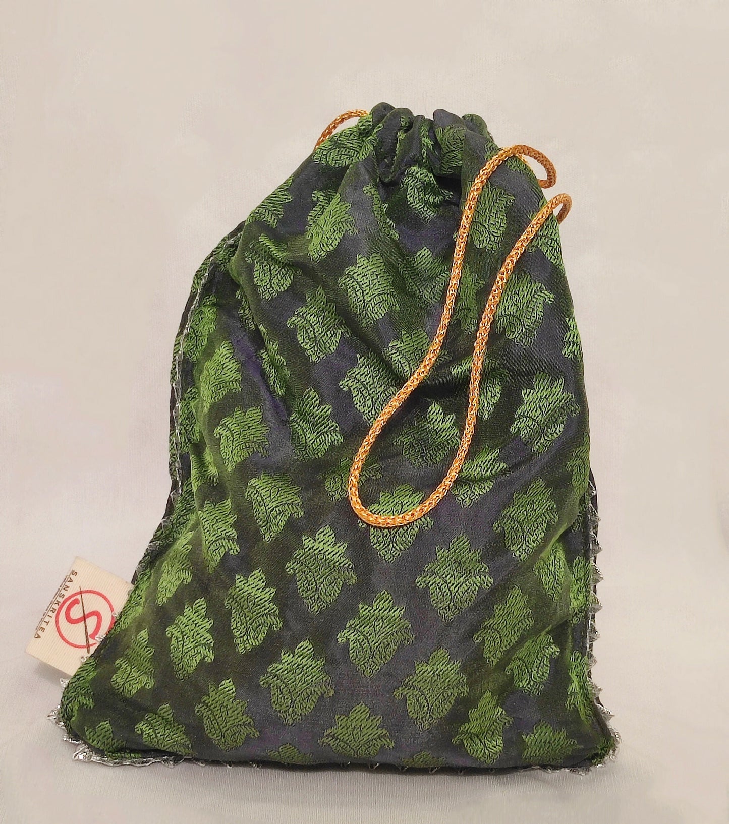 Sanskritea Brocade Drawstring potli Bag - Green - Swadesiicart