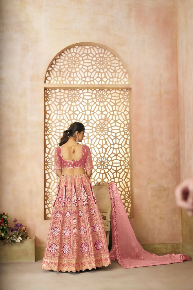 Kesar Fab Pink Banarasi Silk Embroidered Lehenga | Swadesiicart