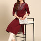 Anouk Notched Neck Thread Work Pure Cotton Straight Kurta - Swadesiicart
