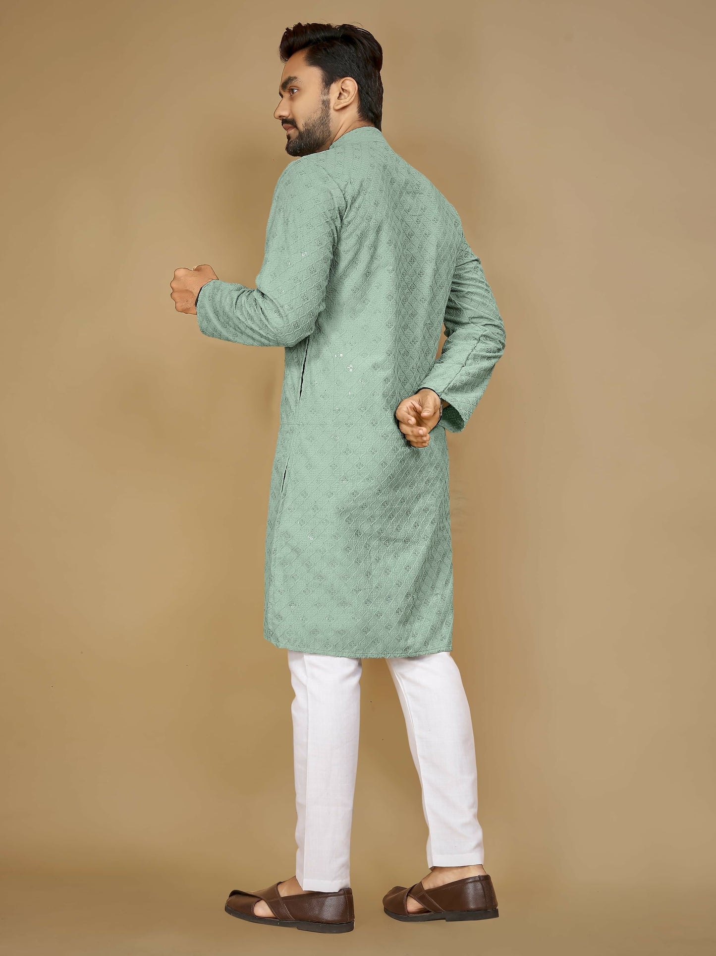 Anaita Sea_Green Embroidered Rayon Straight Kurta