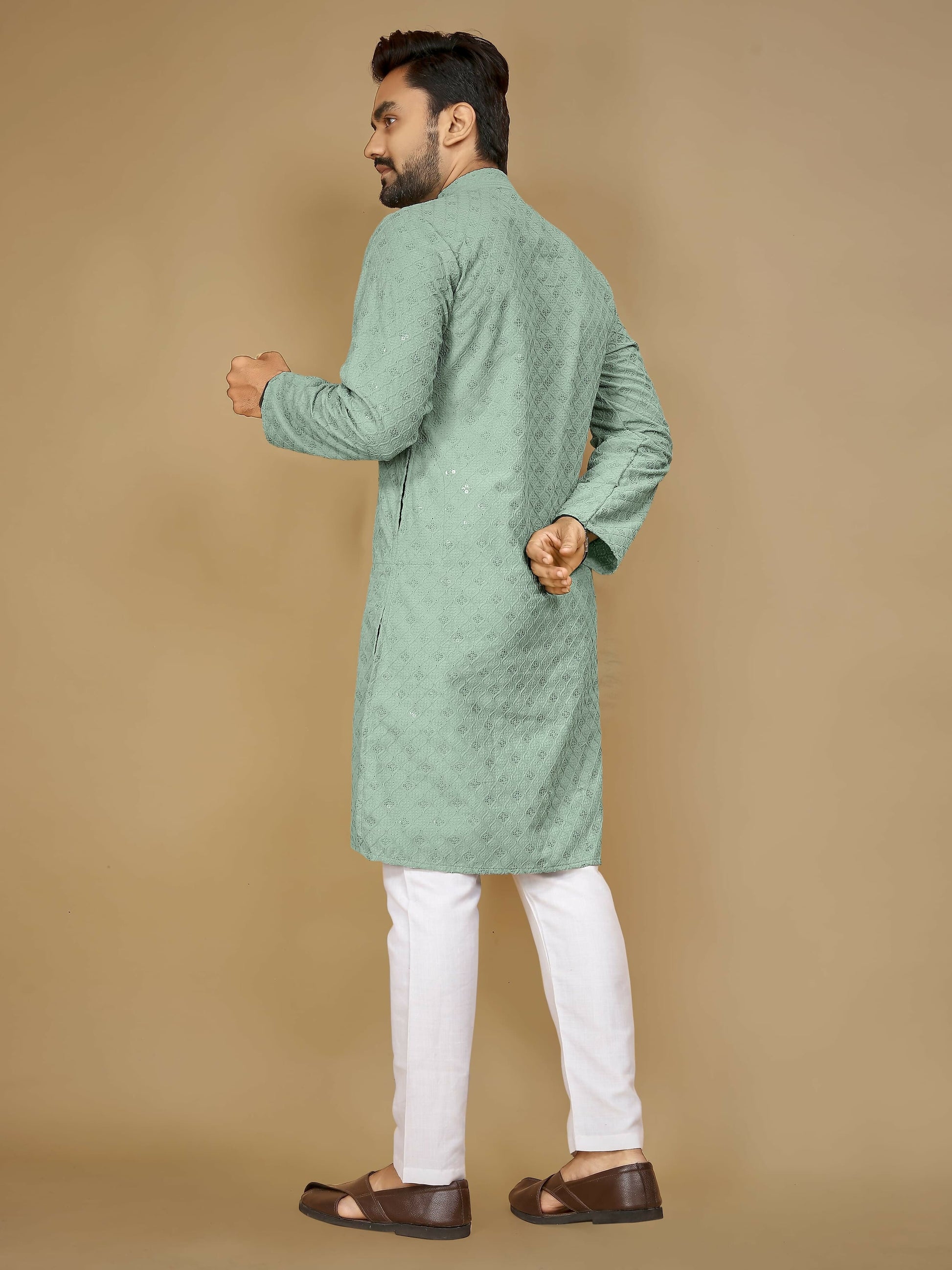 Anaita Sea_Green Embroidered Rayon Straight Kurta