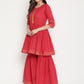 Ahalyaa Women's Red Cotton Gold Print Kurta Sharara Set | Swadesiicart