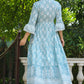 Juniper Women's Skyblue Cambric Floral Printed Maxi Tiered Dress | Swadesiicart