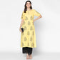 Cheera Hand Block Print Pale Yellow Straight Kurta (MAAI-056K) | Swadesiicart