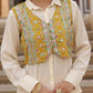 Juniper Women's Mustard Thread Embroidered Georgette Shirt Jacket & Palazzo Set With Mirror Work & Sequins - Swadesiicart