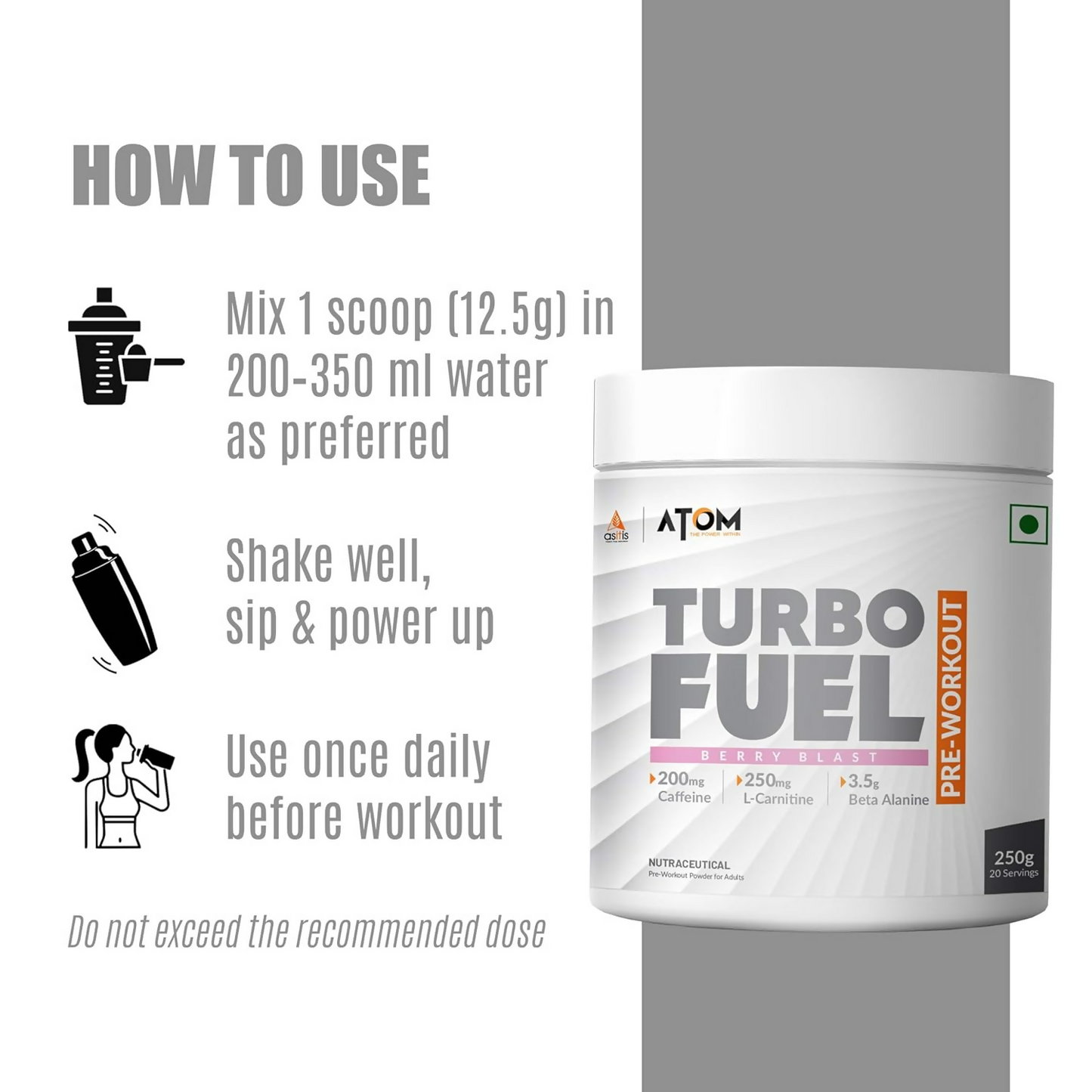 As-It-Is Atom Turbo Fuel Pre-Workout Formula Berry Blast Flavour | Swadesiicart
