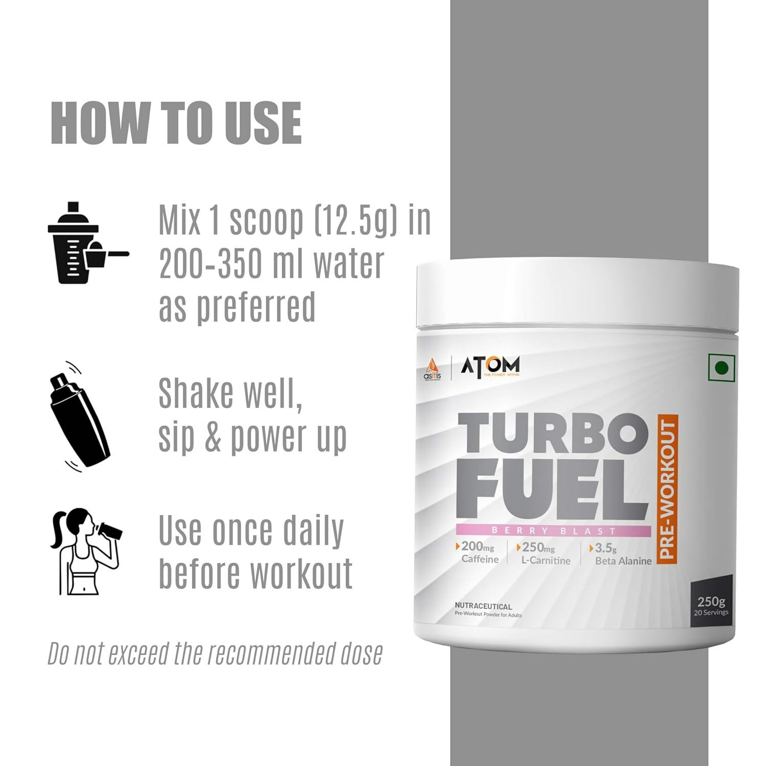 As-It-Is Atom Turbo Fuel Pre-Workout Formula Berry Blast Flavour | Swadesiicart