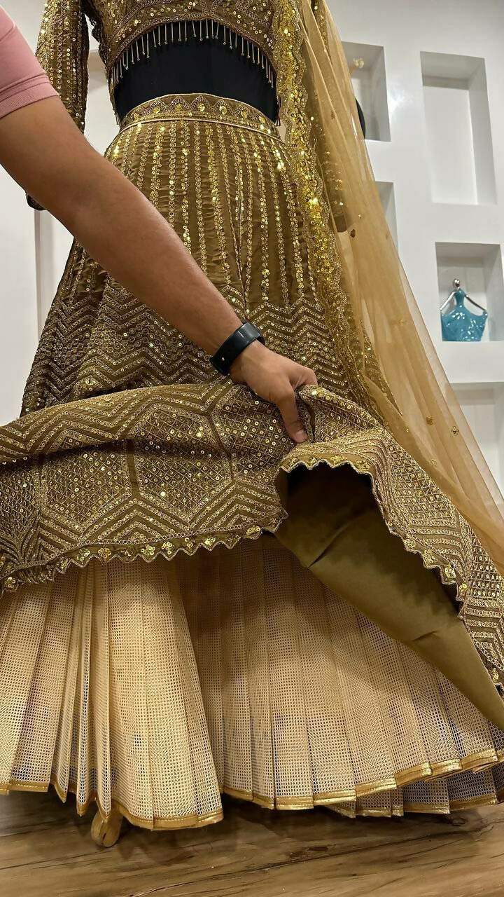 Jyoti Fashion Women's Beige Kasturi Silk Georgette Sequins with Dori Embroidered Designer Lehenga Choli Set | Swadesiicart
