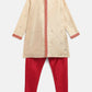 Ahalyaa Beige Poly Silk Gold Print Kids Kurta Churidar Set For Boys | Swadesiicart