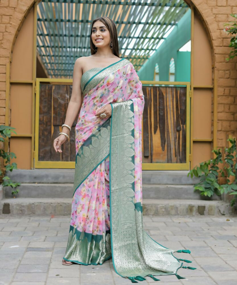 Vamsee Dhruvini Pink Georgette Saree - Swadesiicart
