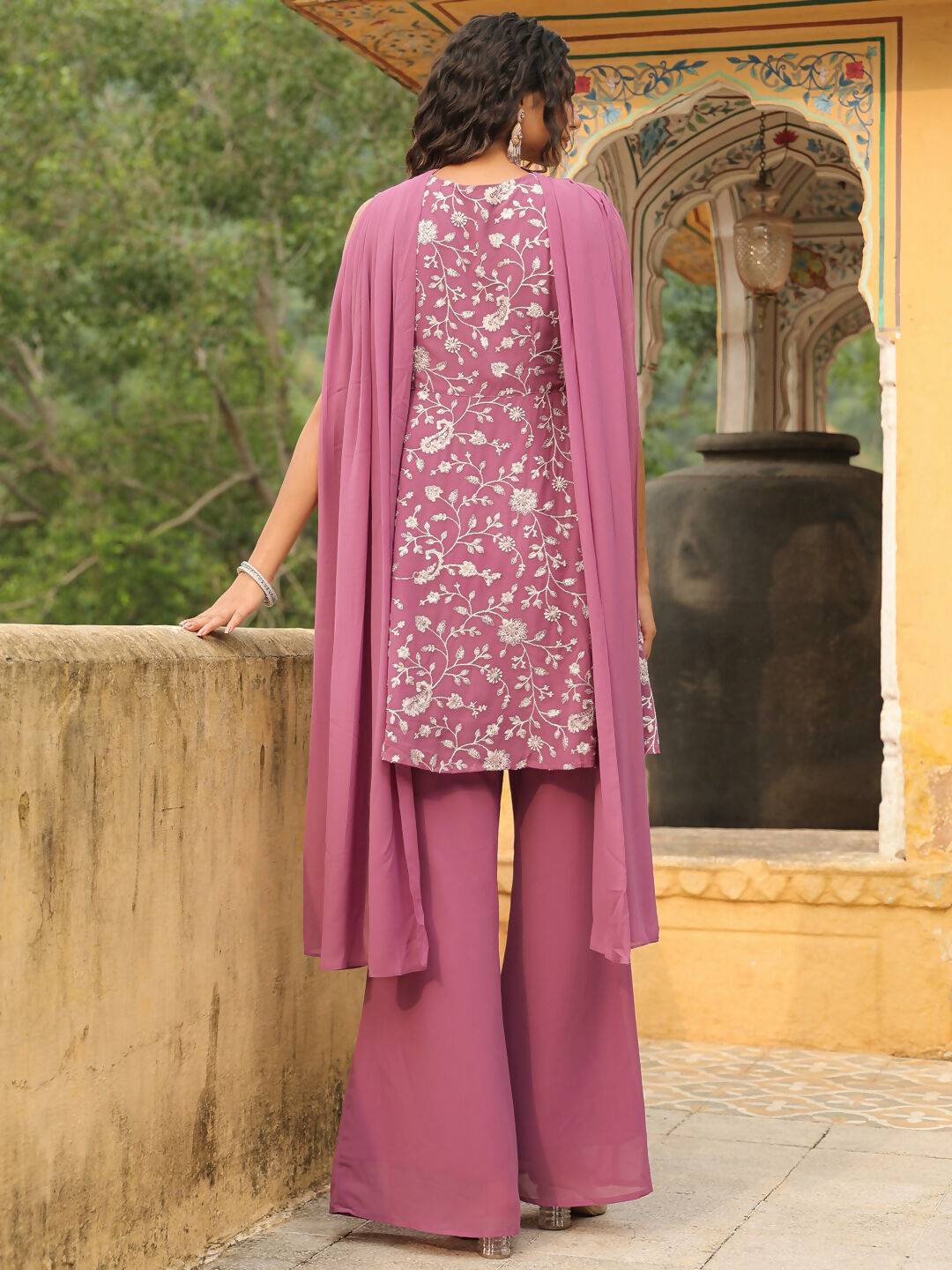 Janasya Lavender Georgette Embroidered Kurta,Bottom & Dupatta | Swadesiicart