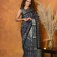 Very Much Indian Modal Silk Ajrakh Handblock Printed Natural Dyes With Designer Border Saree - Black | Swadesiicart