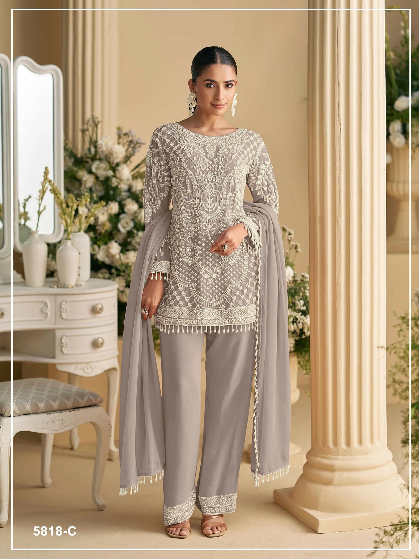 Anaita Purple Georgette Stitched Suit with Embroidered Beads & Sequence Work