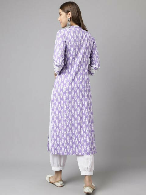 FIORRA Women's Light Purple Cotton A-Line Kurta Set - Swadesiicart