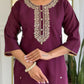 The52 Wine Women's Gorgeous Rayon Fabric Embroidered Work Straight Kurta Pant and Dupatta Set - Swadesiicart