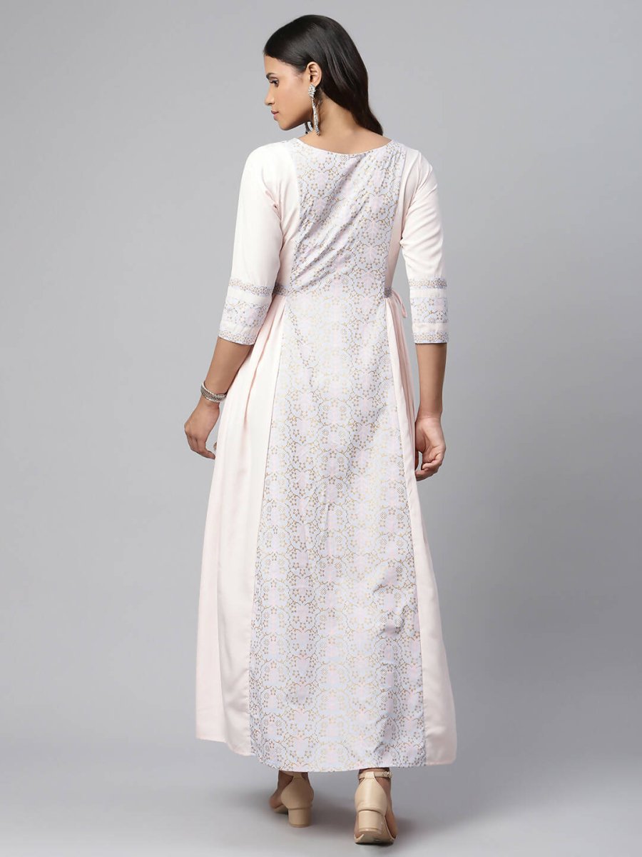 Ahalyaa Women Pink Crepe Khari Print Dress | Swadesiicart