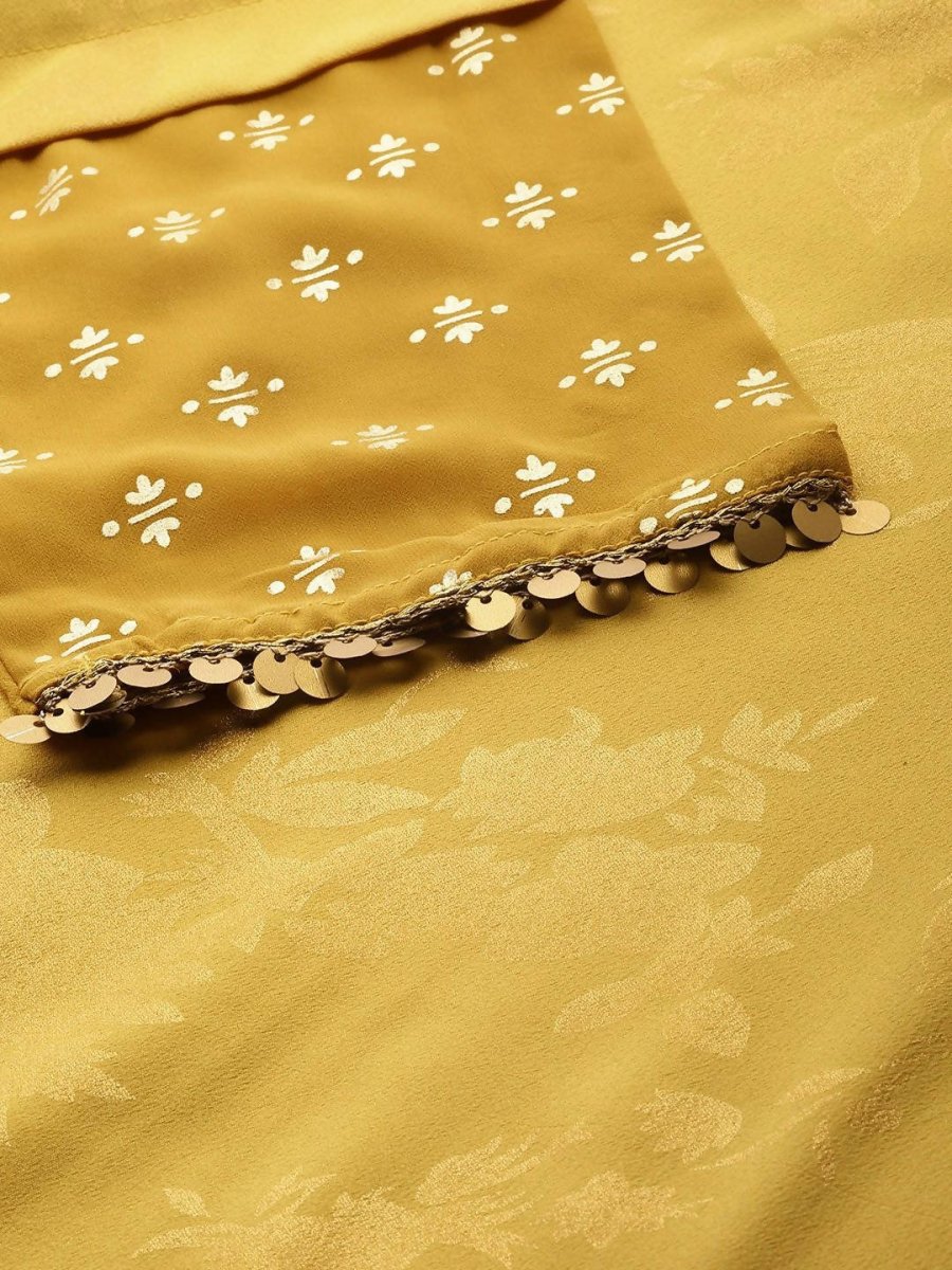 Ahalyaa Women Mustard Crepe Printed Kurta Palazzo Set With Dupatta | Swadesiicart