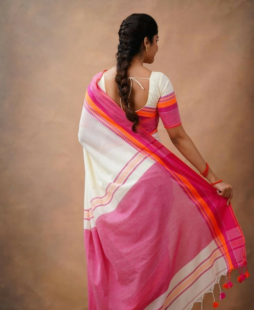 Exclusive Collection Off White Beautiful Khadi Cotton Handloom Saree - Swadesiicart