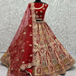 Jyoti Fashion Women's Red Velvet Dori, Multi Thread Embroidered with Diamond Work Wedding Lehenga Choli | Swadesiicart