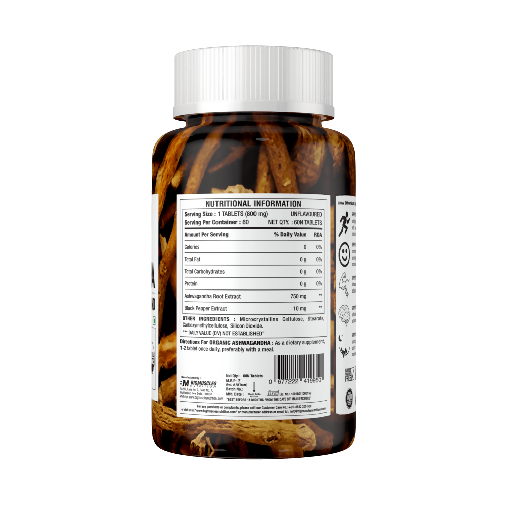 BM Wellness Ashwagandha Organic 800 mg Tablets | Swadesiicart