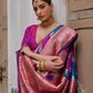 Vishnu Weaves Women's Pink Banarasi Silk Zari Woven Saree with Blouse - Swadesiicart