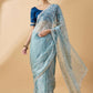 Blue Organza Sequence Embroidered Saree with Unstitched Blouse - Satya