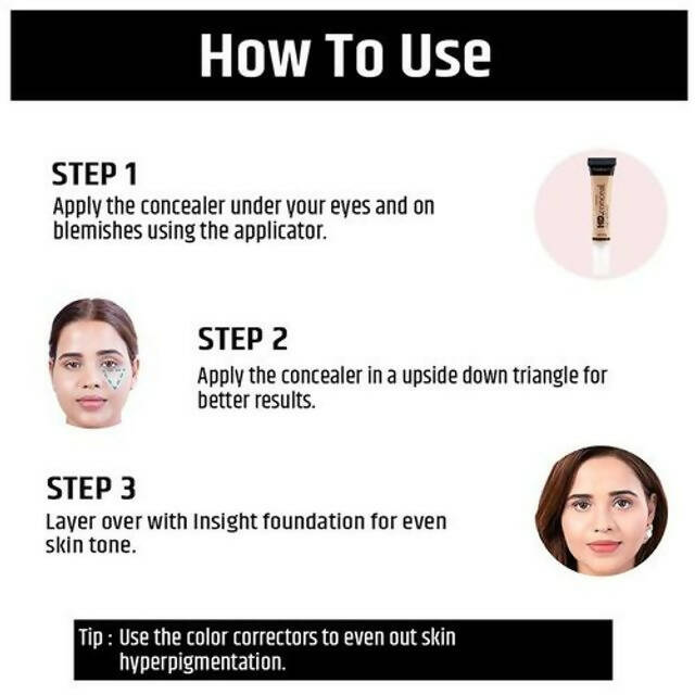 Insight Cosmetics Hd Concealer - Natural Finish, Water-Resistant - Porcelain - Swadesiicart
