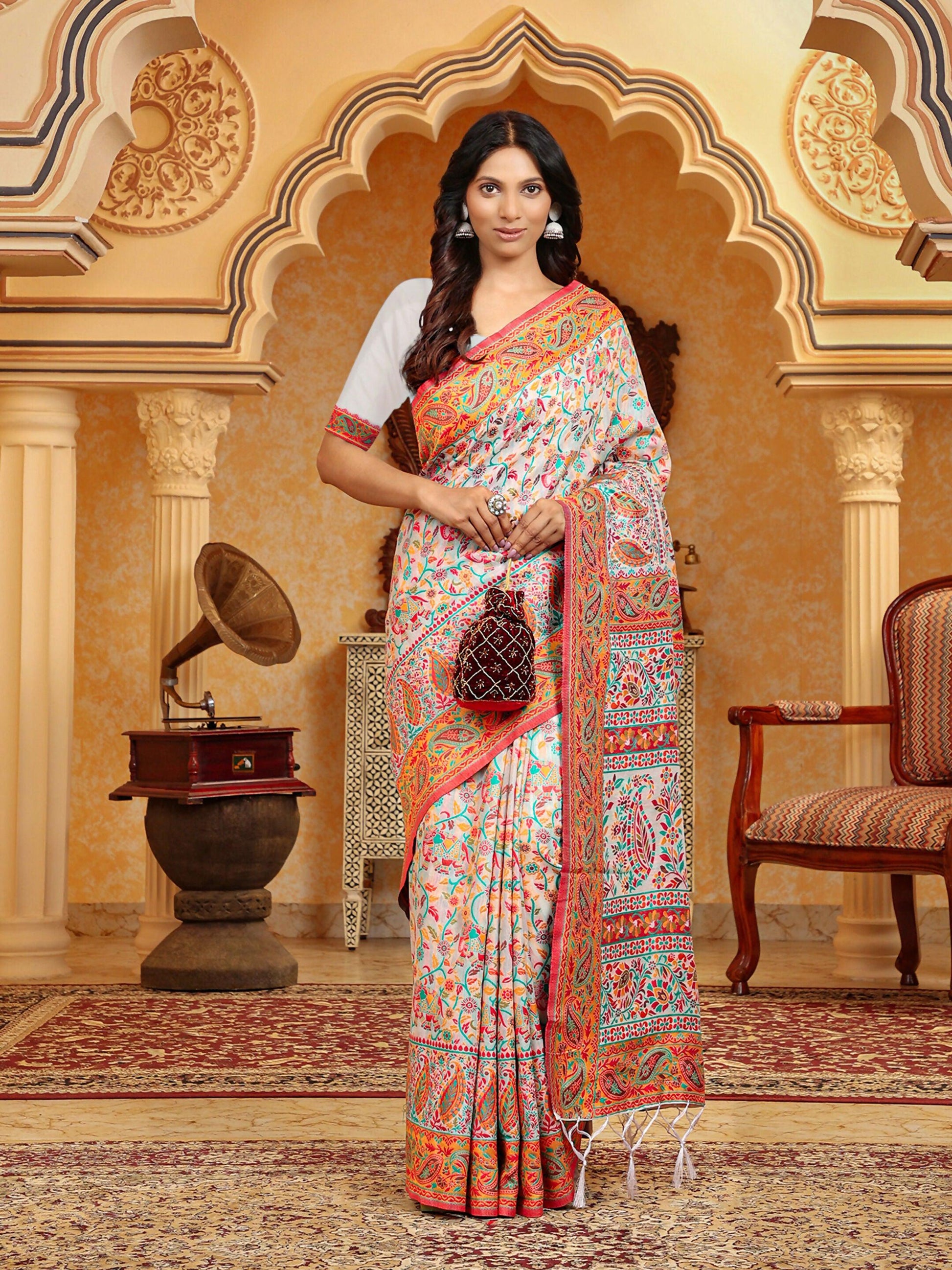 Shree Shyam Fashion Linen Cotton(Woven Work) Multicolour Saree