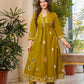 Jaimini Women Cotton Printed V-Neck 3/4 Sleeves Calf Length Flared Kurta Pant And Dupatta Set