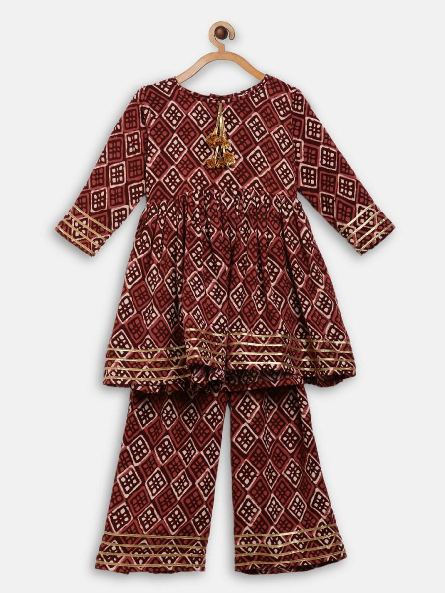 Ahalyaa Maroon Rayon Printed Kurta Palazzo Sets for Kids For Girls | Swadesiicart