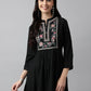 Black Rayon Yoke Embroidered A-line Top - Tarini - Swadesiicart