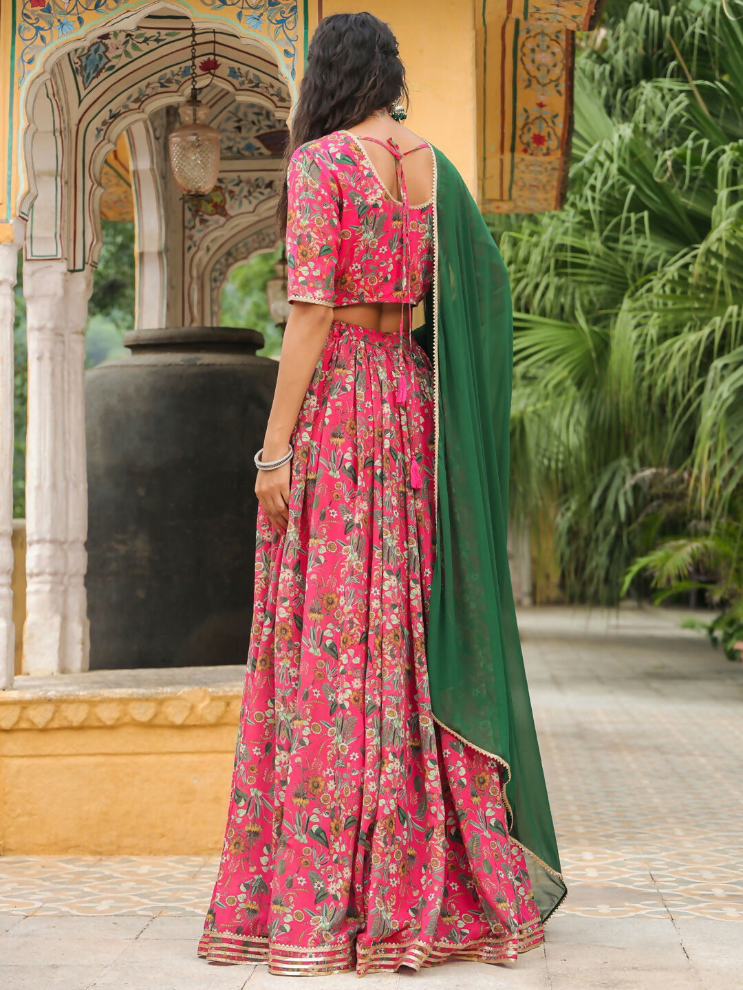 Janasya Pink Georgette Floral Lehenga Choli Dupatta | Swadesiicart