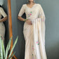 Aayaa Designer 1 min Hand Painted Ready to Wear saree - Off White | Swadesiicart
