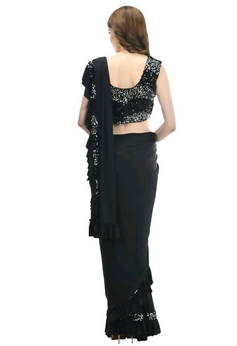 Mominos Fashion All Season Wear Black Ruffled Ready To Wear Saree | Swadesiicart